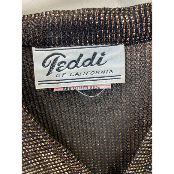 Vintage 70s Sheer Gold Metallic Tunic Blouse Med Lg Teddi California Disco Glam - Picture 13 of 14